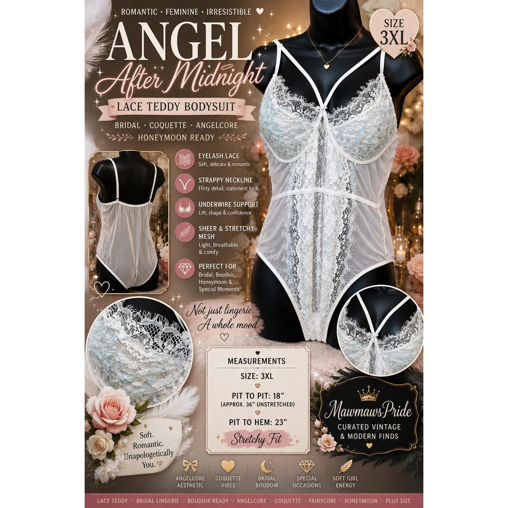 Angel After Midnight White Lace Teddy Bodysuit 3XL Bridal Angelcore Lingerie